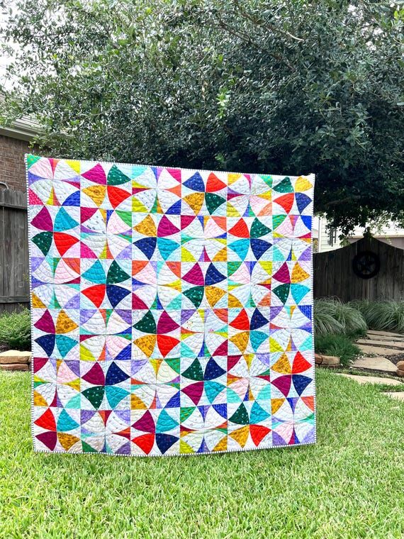 Modern Handmade Cotton Lap Quilt | Colorful A...