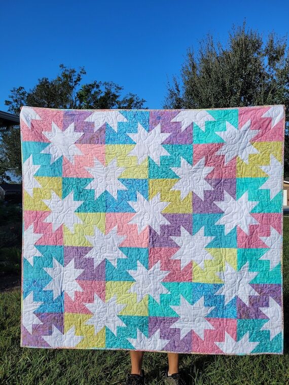 Modern Pastel Batik with White Stars Handmade...