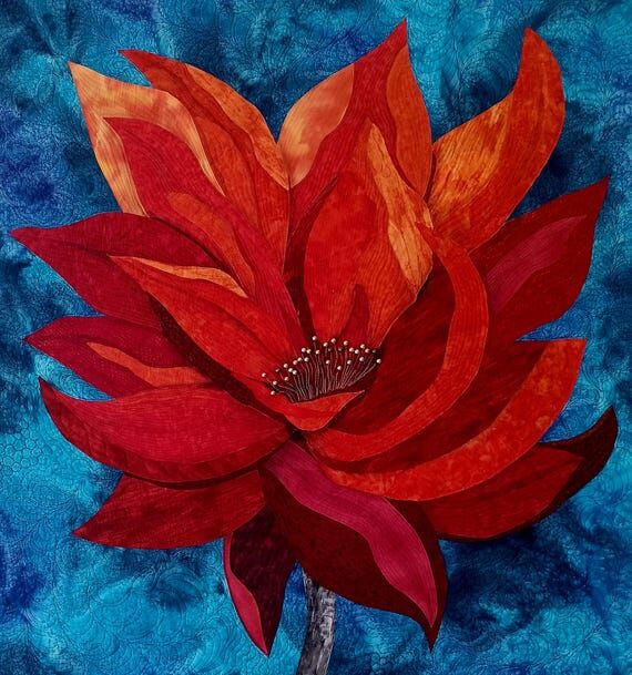 ART QUILT Large Wall Art (36 by 40) Red Flo...