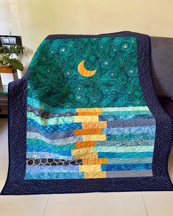 Handmade Starry Night Throw Quilt, Van Gogh I...