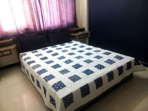 Homemade quilt, Blue and white quilt, Queen s...
