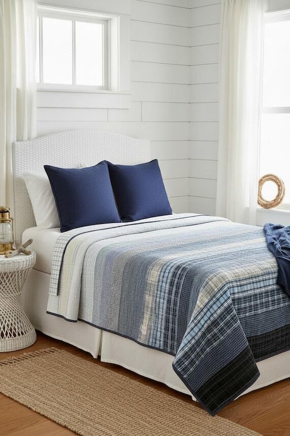 Modern Plaid Twin Quilt, Upcycled Shirting Fa...