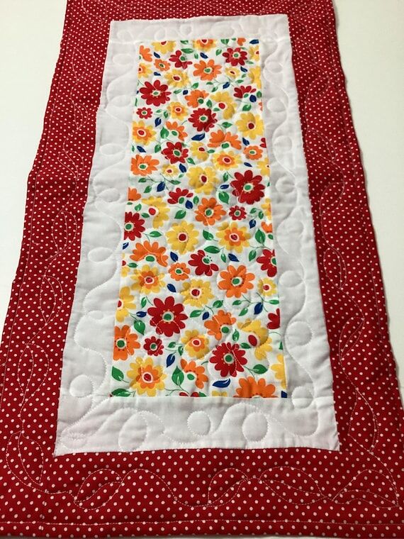 quilted table runner, bright summer flowers...