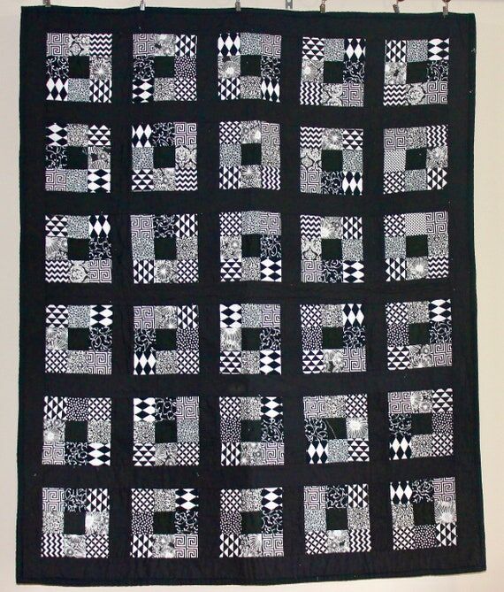 Black and White Neutral Square Block Quilt, L...