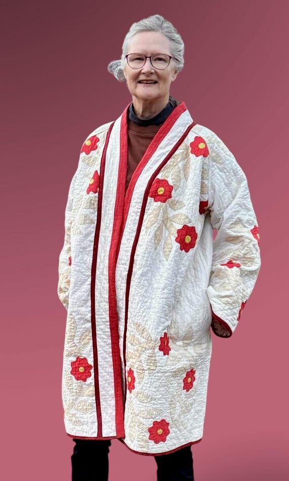 Roses on a Wreath Emma Style Quilted Coat Mad...