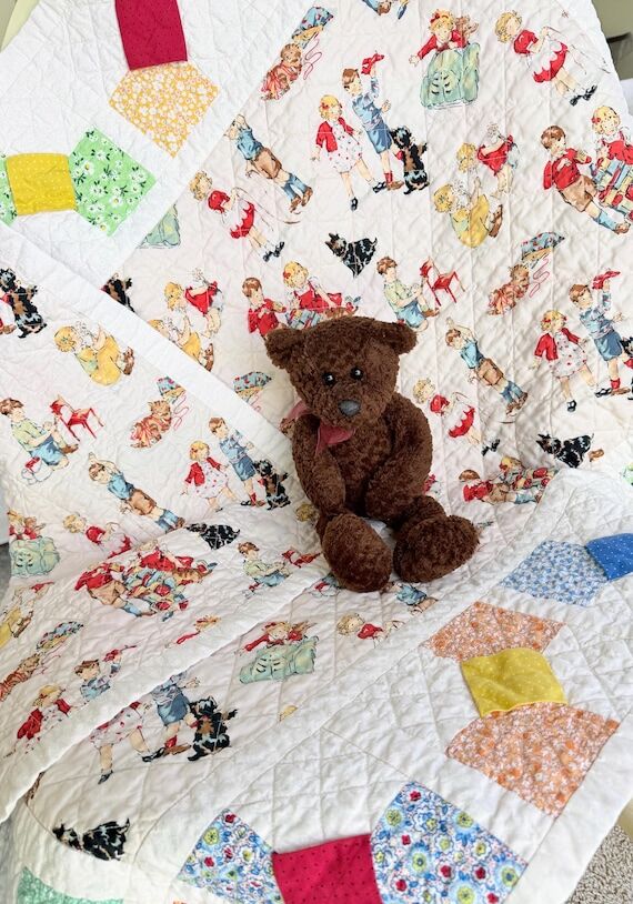 Handmade Jack & Jill Baby Quilt | 3D Bow Ties...