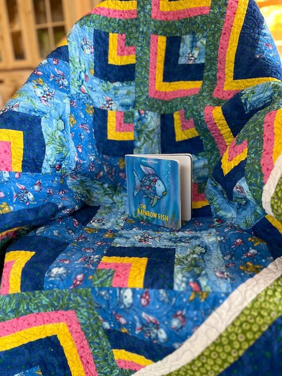 Rainbow Fish Baby Quilt Set – Handmade Patc...