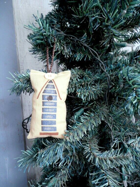 Blue Birdhouse Christmas Ornament, Homespun F...