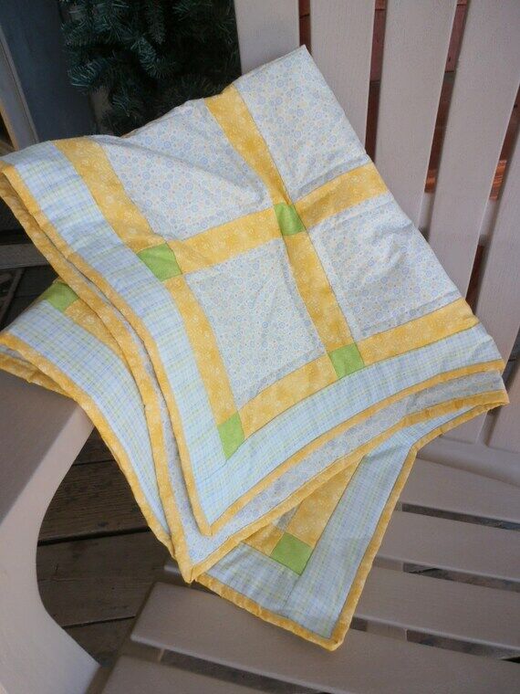 Bright Plaid Baby Quilt, Yellow, Blue, Green ...
