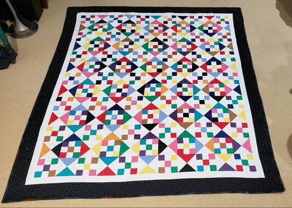 Nine Patch Hour Glass Queen Size Quilt...