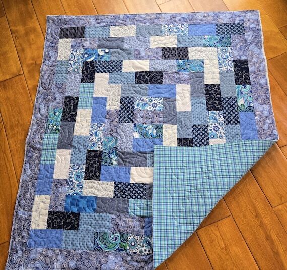 Handcrafted Scrappy Blue Nursery Quilt: Cozy ...