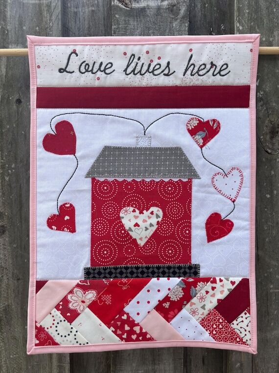 Love Lives Here mini quilt, quilted banner or...