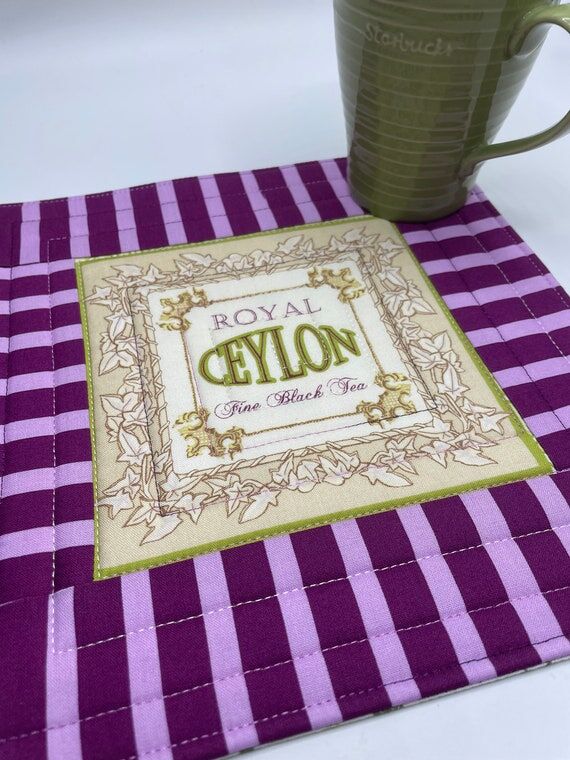 Royal Ceylon Tea mug rug, quilted coaster, ov...