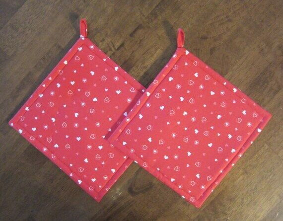 Valentine's Day Red and White Hearts on Red Q...
