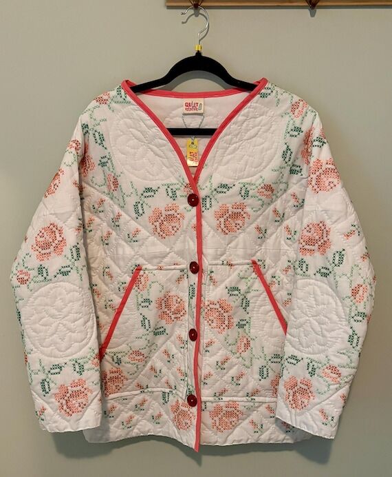 Cross Stitched Floral Quilt Jacket, Size M...