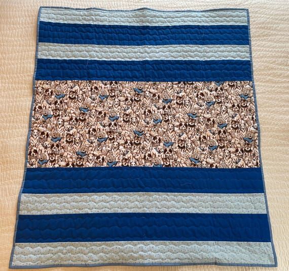 Flannel Dog Quilt, Dog Lover Gift, Puppy Quil...