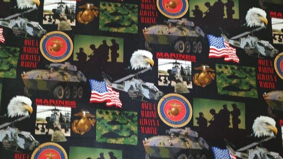 Marine Corps Fabric: Cotton Fabric, Black Bac...
