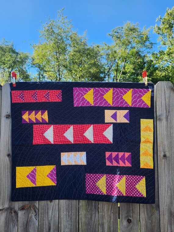 Modern Baby Quilt | Navy Blue, Flying Geese D...