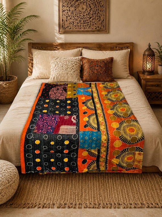 Vintage Kantha Quilt Blanket | Indian Kantha ...