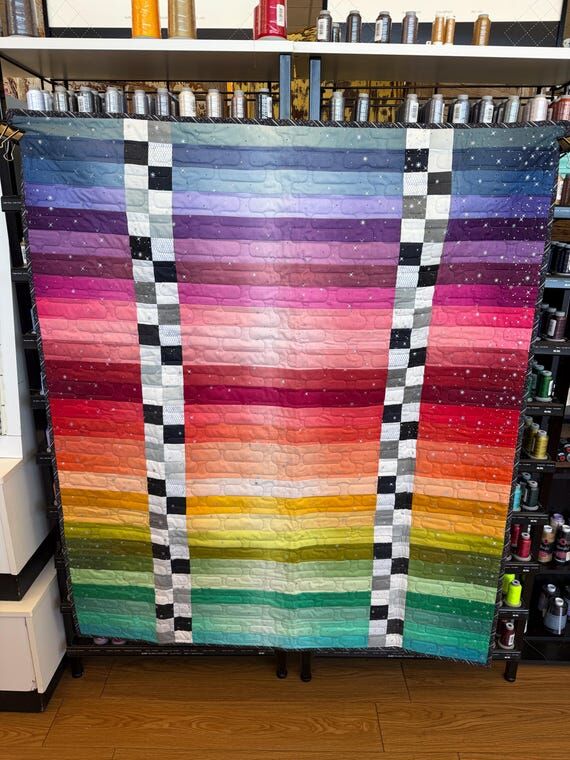 Rainbow Quilt, Modern Handmade Quilt, Colorfu...