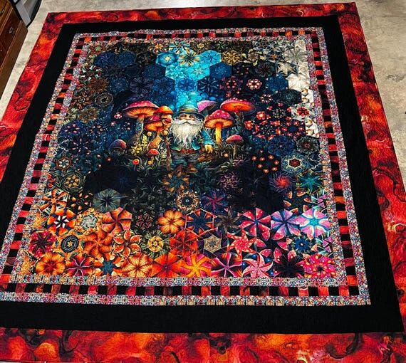 King size Gnome Mushroom Forest handmade quil...