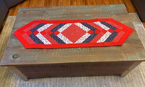 Handmade patchwork Fourth of July table runne...