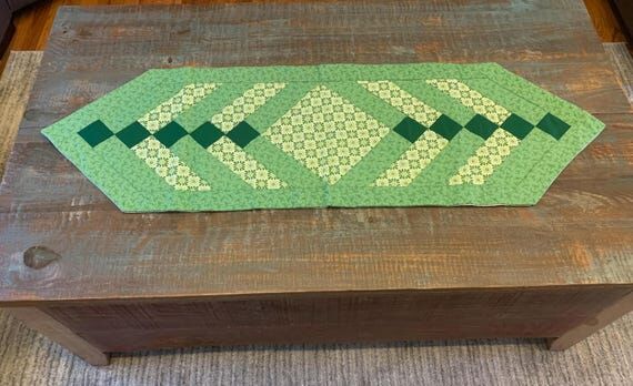 Handmade green quilted table runner, gift, ho...