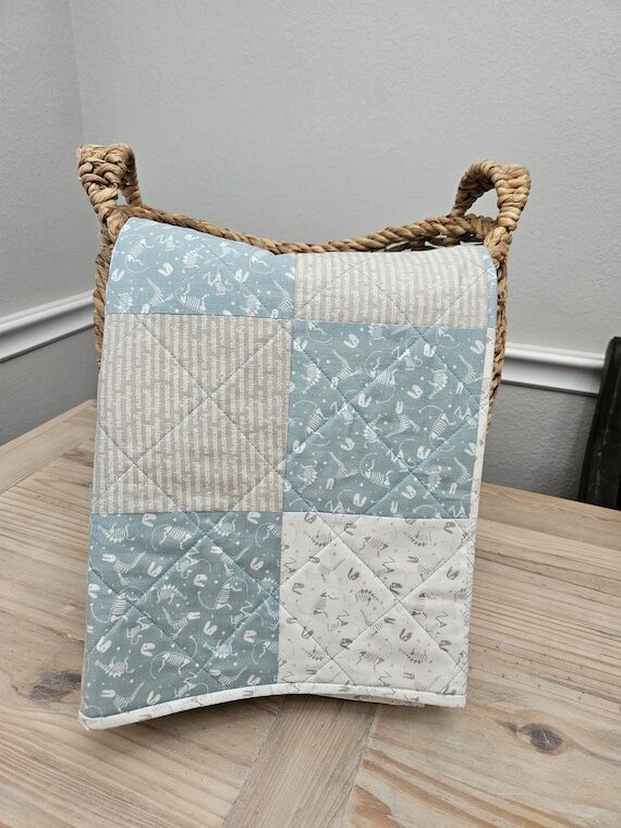 Baby Boy Patchwork Dinosaur Quilt | Blue and ...