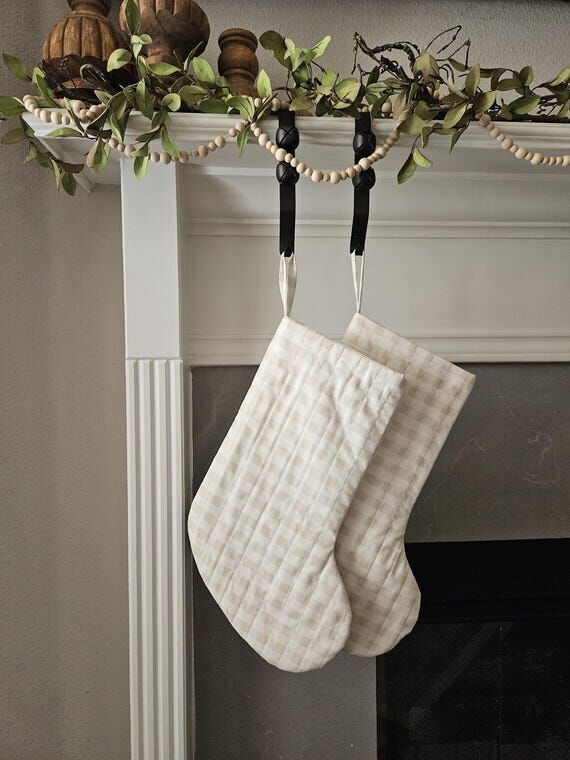 Light Tan Plaid Quilted Christmas Stocking ...