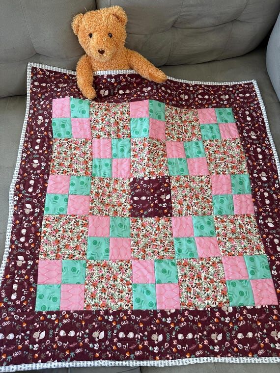 Handmade Woodland Baby Quilt: Squirrel Flanne...