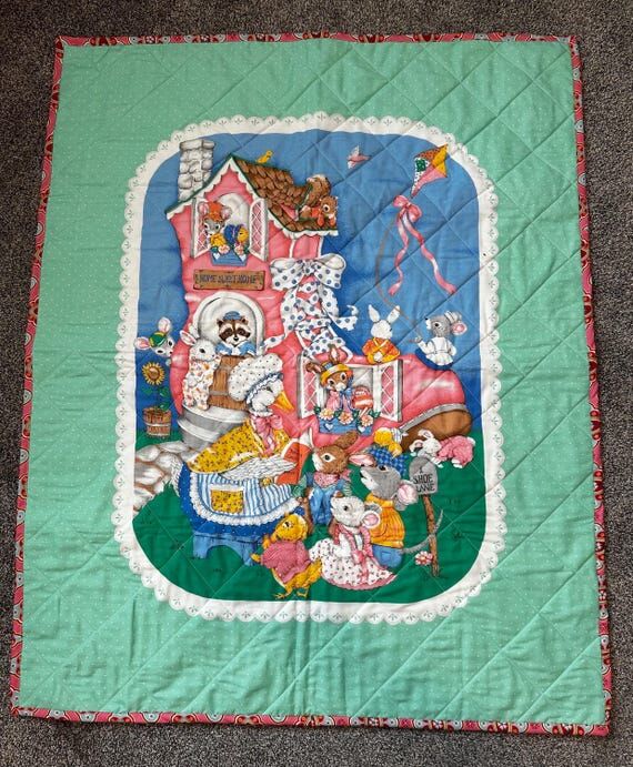 Baby Quilt homemade nursery rhyme blanket Old...