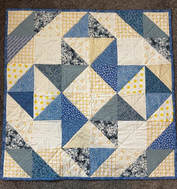 Handmade Baby Quilt: yellow and blue babay bl...