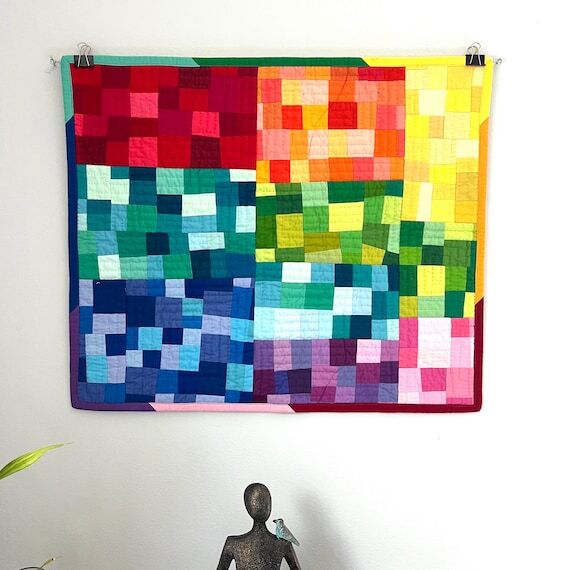 Quilted Wall Hanging: Rainbow Confetti 29” ...
