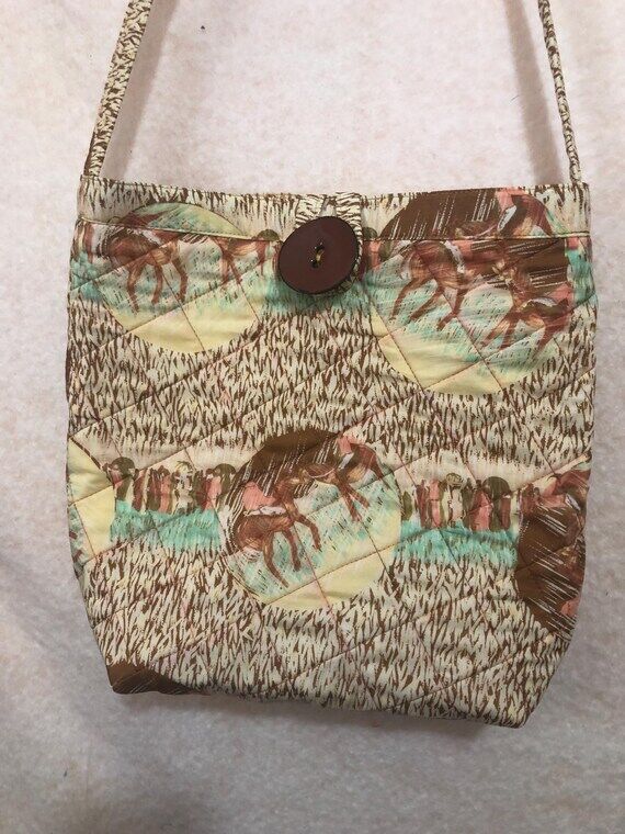 Quilted Tote Bag: Swirly Horse Racing Print, ...