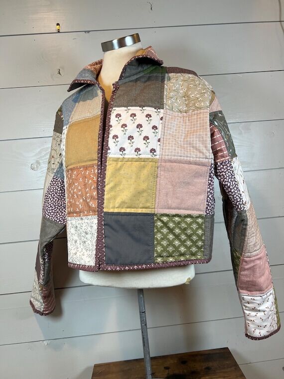 Cropped Quilted Jacket: Handmade Cotton Patc...