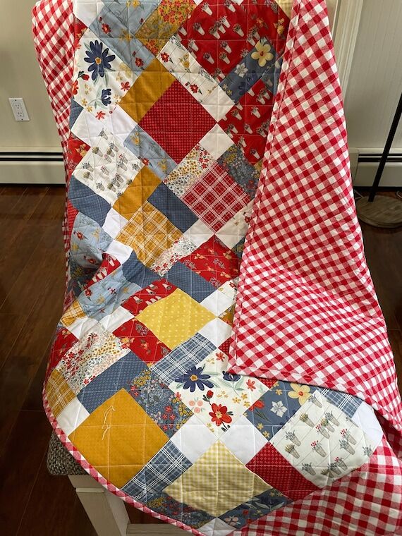 Handmade Patchwork Baby Quilt: Red Gingham Nu...