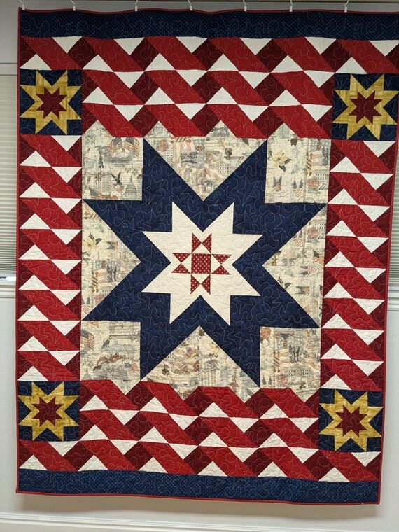 Patriotic themed handmade patchwork quilt fro...