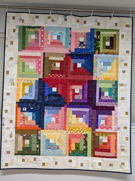 Wonky Log Cabin handmade patchwork quilt from...