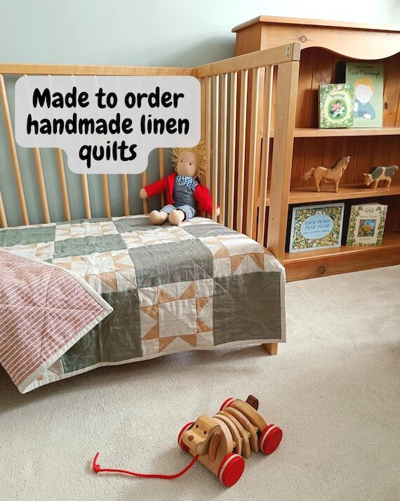 Custom Handmade Linen 'Checkerboard Stars' Qu...