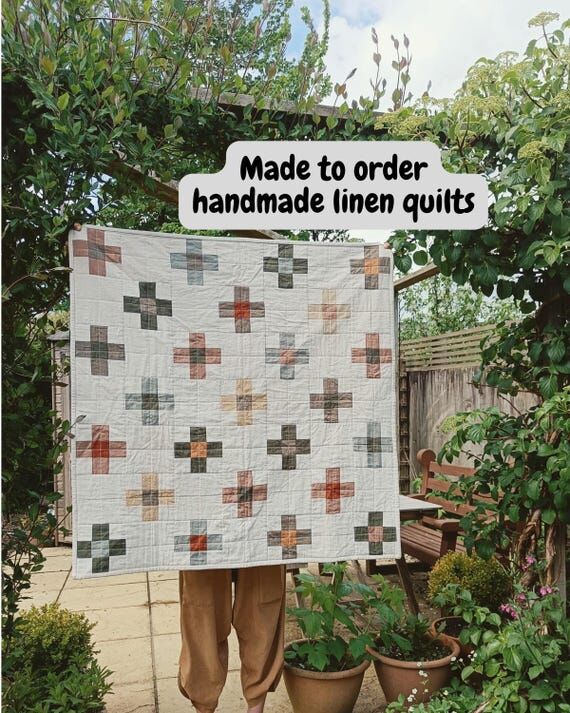 Custom Handmade Linen 'Flower Garden' Quilt...