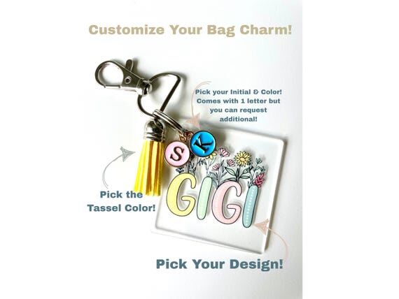 Personalized Grandma Bag Charm: Custom Initia...