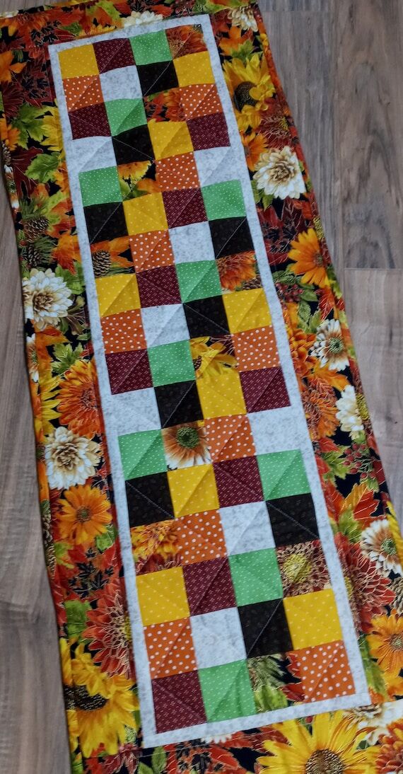 Handmade Quilted Table Runner, Autumn Colors,...