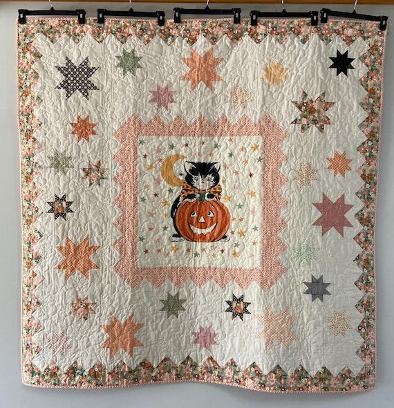 Kitty Corn Stars Quilt, Halloween, Fall Decor...