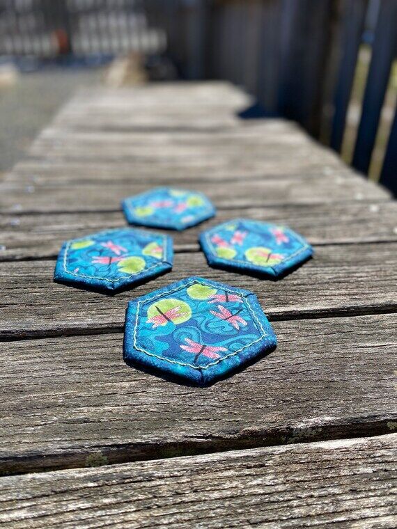 Dragonfly Mug Rugs or Coasters, Hand Embroide...