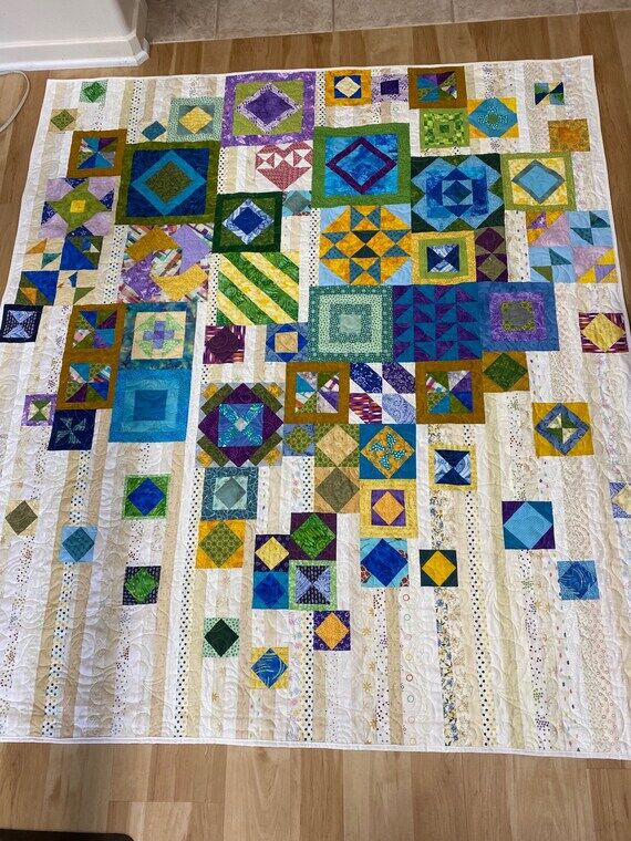 Block Chaos Quilt: Handmade Cotton Lap Quilt ...