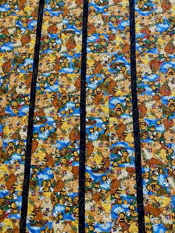 Bee & Teddy Bear Baby Quilt: Minky Backing, C...