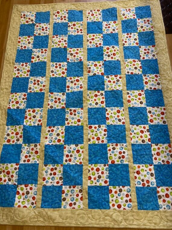 Flannel Baby Quilt: Handmade Blue Patchwork, ...