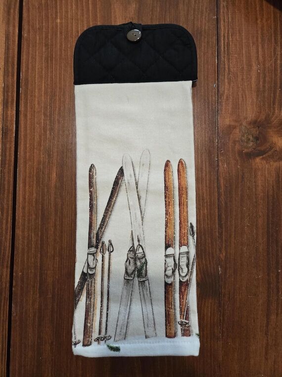 Hanging Kitchen Towel ~ Winter Skis...