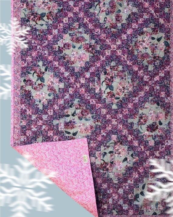 Pink Quilt Baby shower gift Purple Floral Bla...