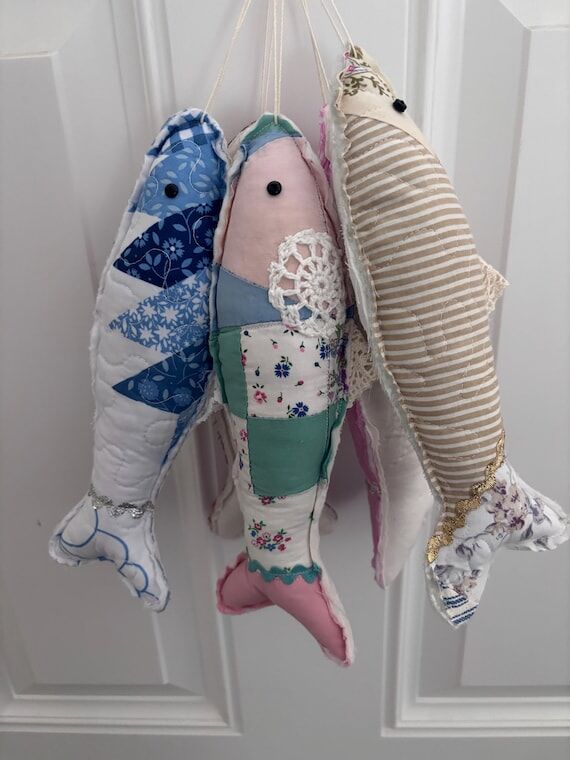 Handmade Stuffed Quilt Fabric Fish: Vintage L...
